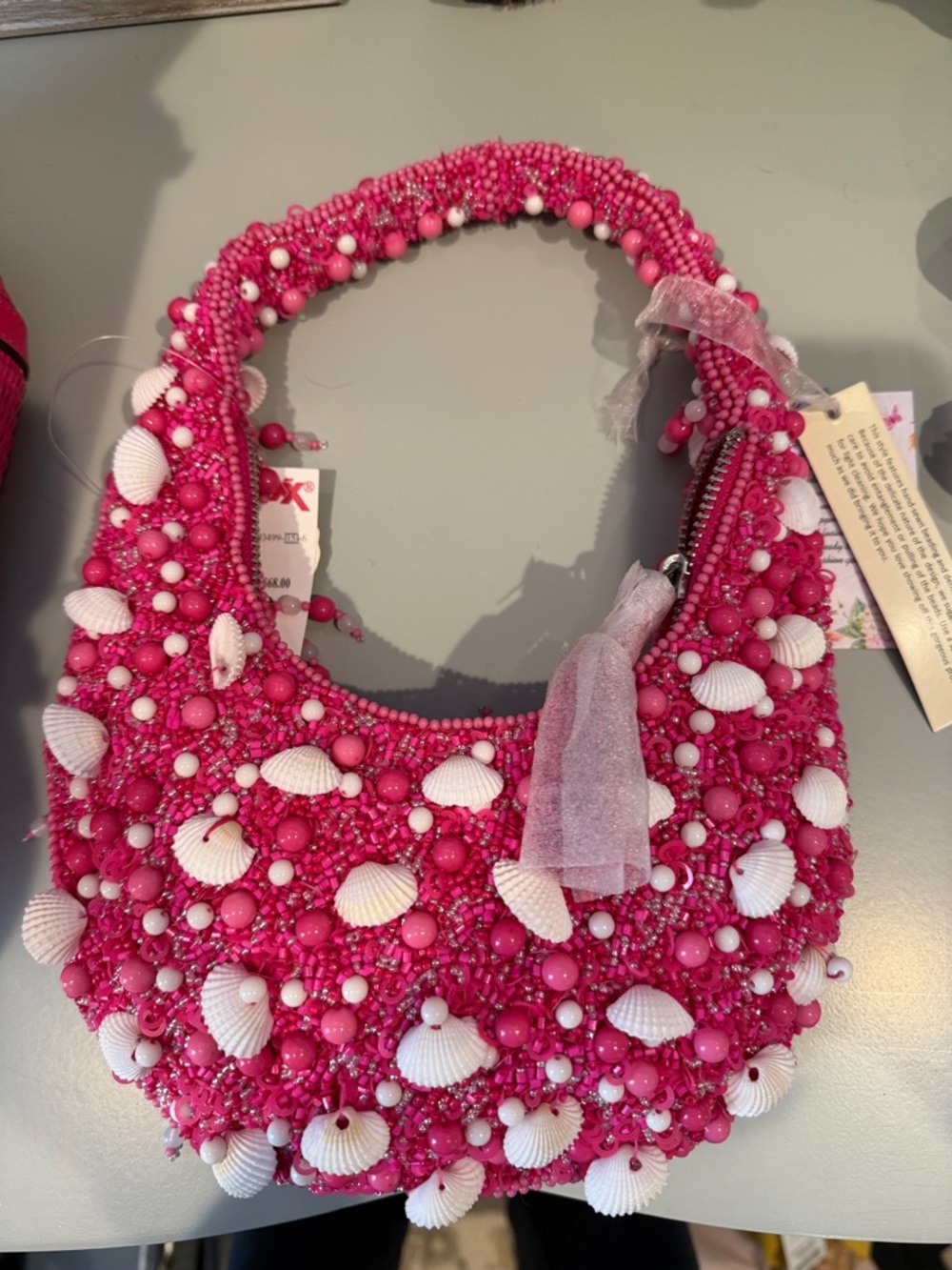 NWT Beaded Pink Shell-Embellished Shoulder Bag